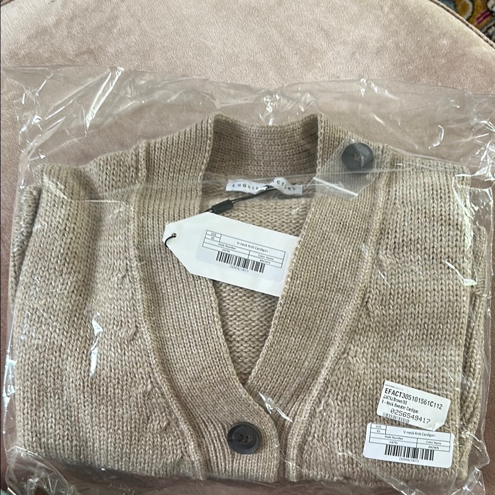 English Factory Tan Cardigan Sweater Knit Design